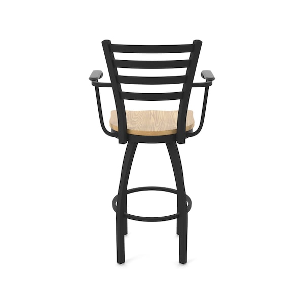 Holland Bar Stool Co Jackie with Arms 36 in. Swivel Bar Stool with Black Wrinkle Finish and Natural Oak Seat - 415