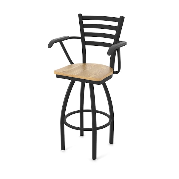Holland Bar Stool Co Jackie with Arms 36 in. Swivel Bar Stool with Black Wrinkle Finish and Natural Oak Seat - 415