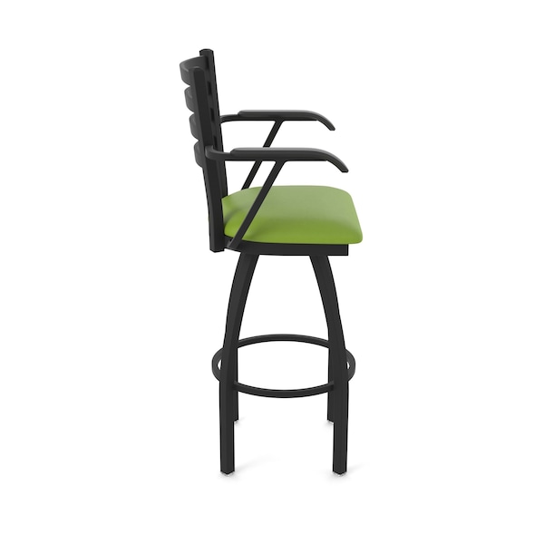 Holland Bar Stool Co Jackie with Arms 30 in. Swivel Bar Stool with Black Wrinkle Finish and Canter Kiwi Green Seat - 415