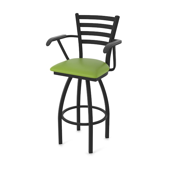 Holland Bar Stool Co Jackie with Arms 30 in. Swivel Bar Stool with Black Wrinkle Finish and Canter Kiwi Green Seat - 415