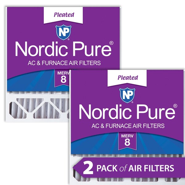 Nordic Pure 20x20x5 Pleated Air Filter, High Capacity, Electrostatically Charged Synthetic Media, MERV 8, 2 PK - 20X20X5HM8-2