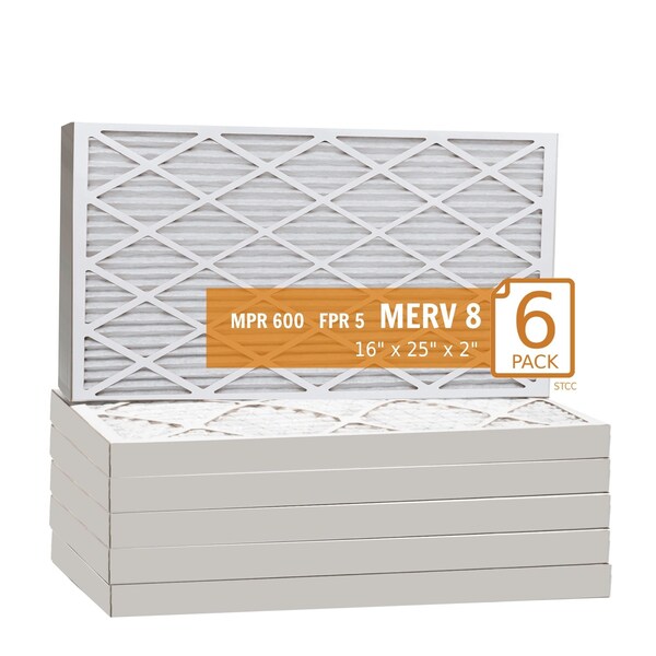 Purolator 16x25x2 Pleated Air Filter, MERV 8, 6 PK - 16X25X2X1 KP (6 PACK)