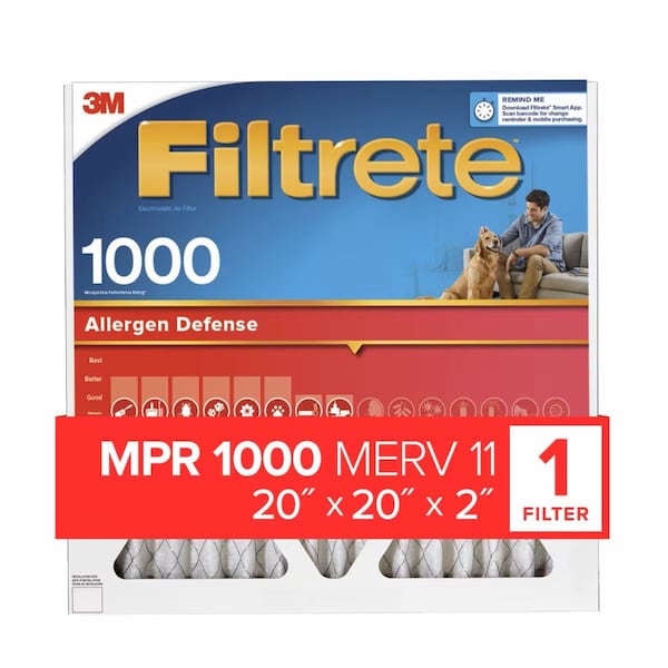 3M 20x20x2 1000MPR Filtrete Pleated Air Filter - NADP02-2IN-4