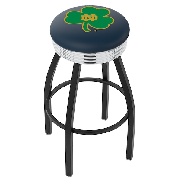 Holland Bar Stool Co 30" Blk Wrinkle Notre Dame Shamrock Swivel Bar Stool, Chrome Ring - L8B3C30ND-SHM