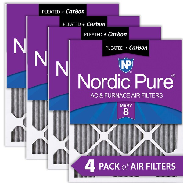 Nordic Pure 20x25x1 Plus Carbon Pleated Air Filter, High Capacity, MERV 8, 4 PK - 20X25X1PM8C-4