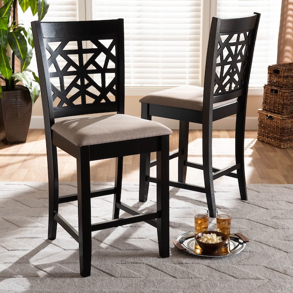 Baxton Studio Devon Sand Upholstered and Espresso Wood 2-Piece Pub Chair Set - 166-10766