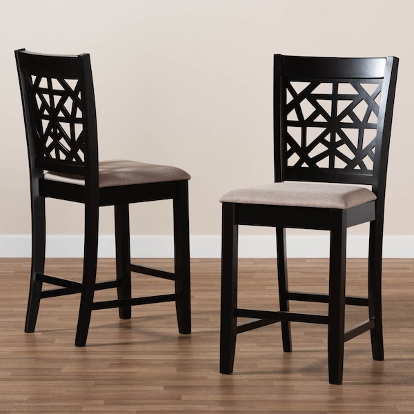 Baxton Studio Devon Sand Upholstered and Espresso Wood 2-Piece Pub Chair Set - 166-10766