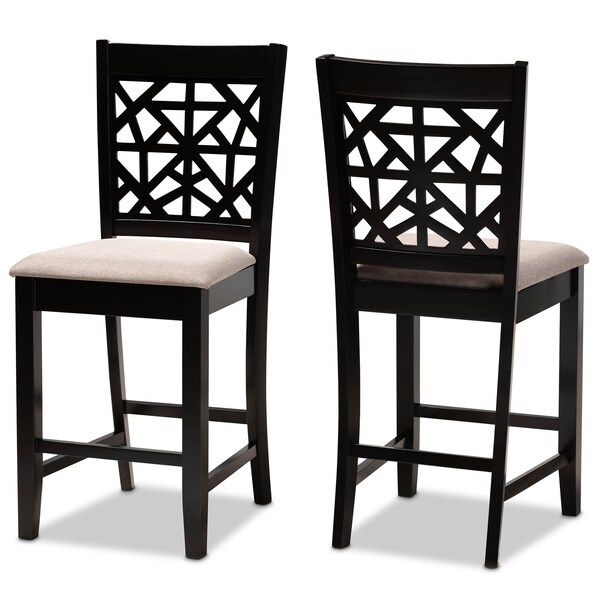 Baxton Studio Devon Sand Upholstered and Espresso Wood 2-Piece Pub Chair Set - 166-10766