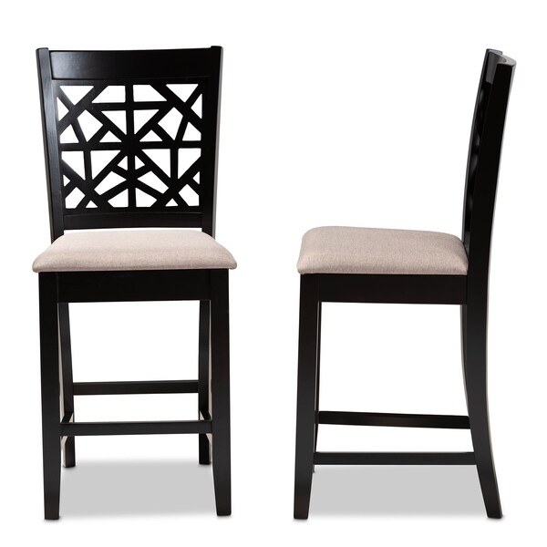 Baxton Studio Devon Sand Upholstered and Espresso Wood 2-Piece Pub Chair Set - 166-10766