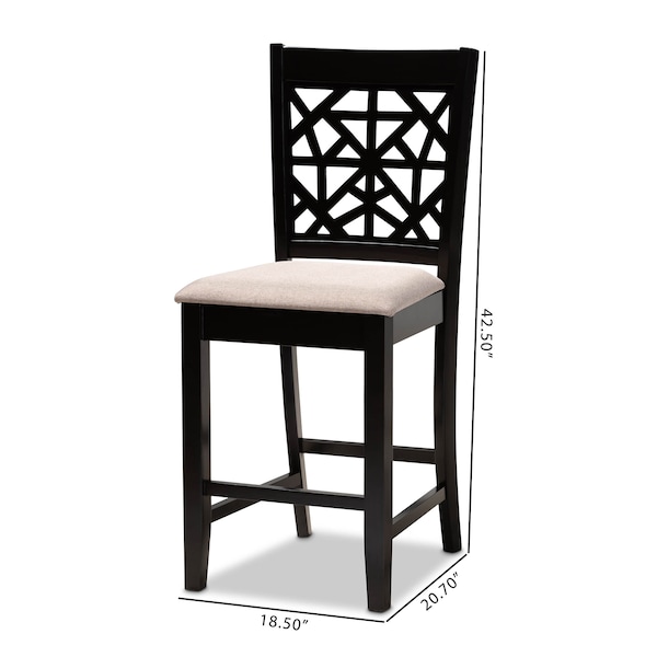 Baxton Studio Devon Sand Upholstered and Espresso Wood 2-Piece Pub Chair Set - 166-10766