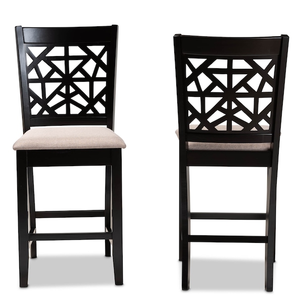 Baxton Studio Devon Sand Upholstered and Espresso Wood 2-Piece Pub Chair Set - 166-10766