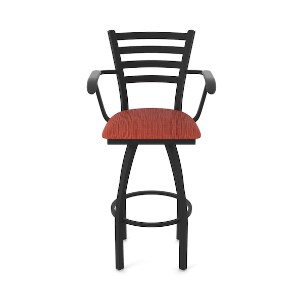 Holland Bar Stool Co Jackie with Arms 30 in. Swivel Bar Stool with Black Wrinkle Finish and Graph Poppy Seat - 415