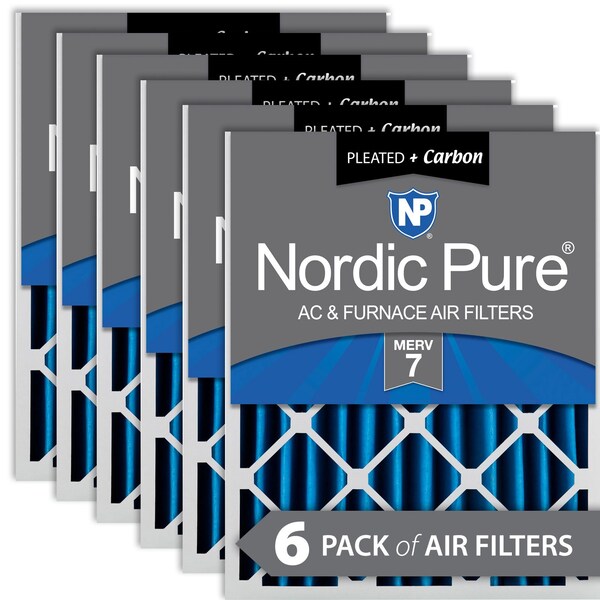 Nordic Pure 16x20x4 Plus Carbon Pleated Air Filter, High Capacity, MERV 7, 6 PK - 16X20X4M7+C-6