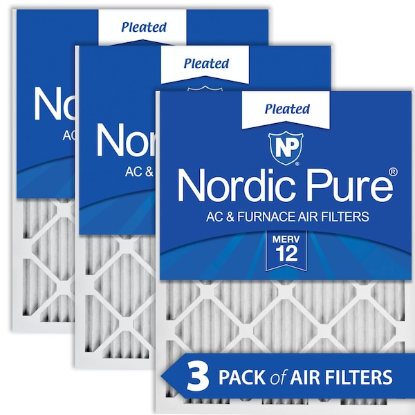 Nordic Pure 15x20x1 Pleated Air Filter, High Capacity, Electrostatically Charged Synthetic Media, MERV 12, 3 PK - 15X20X1M12-3