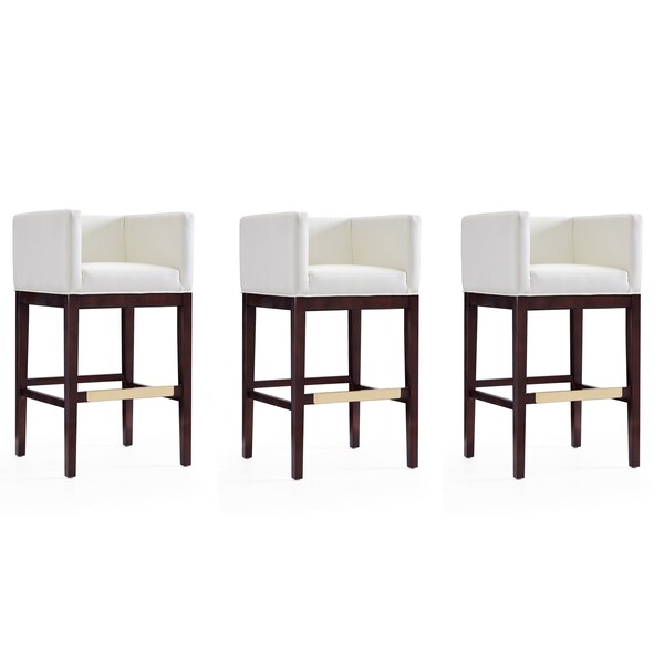 Manhattan Comfort Kingsley Barstool in Ivory and Dark Walnut (Set of 3) - 3-BS012-IV