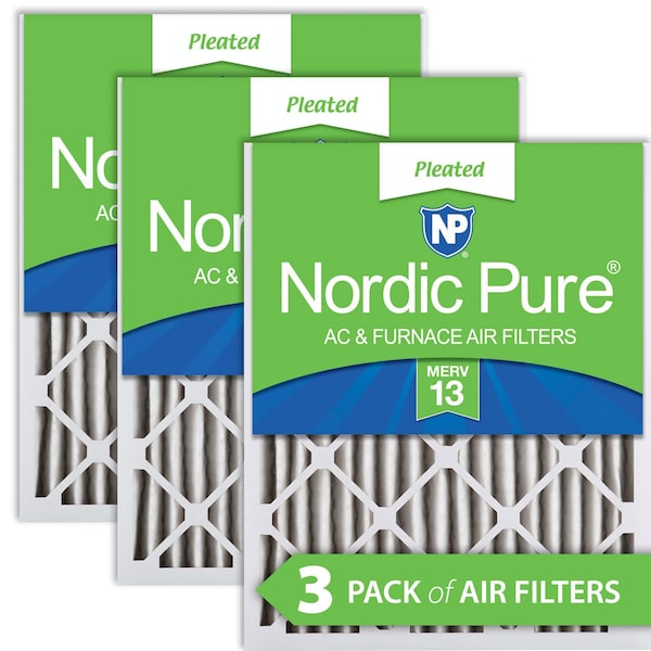 Nordic Pure 20x24x2 Pleated Air Filter, High Capacity, Electrostatically Charged Synthetic Media, MERV 13, 3 PK - 20X24X2M13-3
