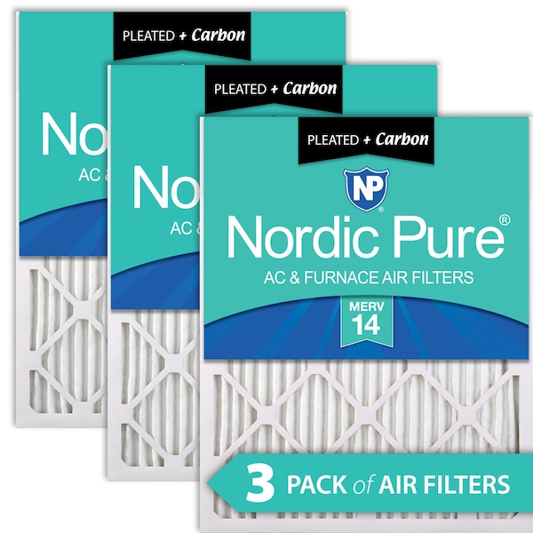 Nordic Pure 12x20x1 Plus Carbon Pleated Air Filter, High Capacity, MERV 14, 3 PK - 12X20X1M14+C-3