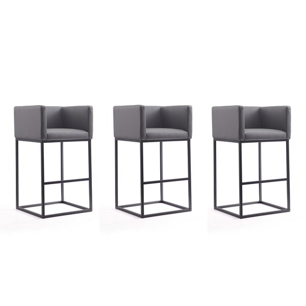 Manhattan Comfort Embassy Barstool in Grey and Black (Set of 3) - 3-BS018-GY