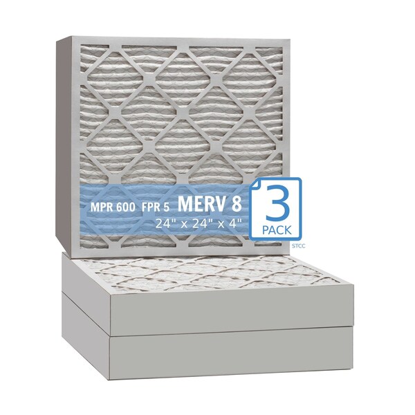 Purolator 24x24x4 Pleated Air Filter, MERV 8, 3 PK - 24X24X4X1 HI (3 PACK)