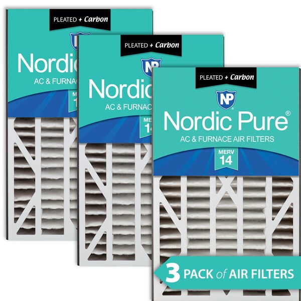 Nordic Pure 16x25x3 Plus Carbon Pleated Air Filter, High Capacity, MERV 14, 3 PK - 16X25X3ABM14+C-3