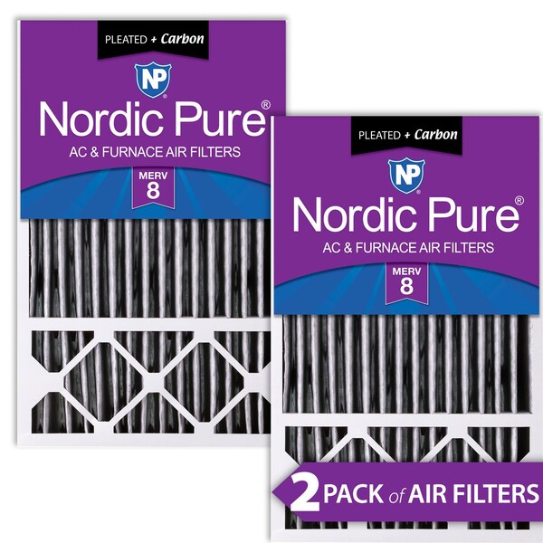 Nordic Pure 16x25x5 Plus Carbon Pleated Air Filter, High Capacity, MERV 8, 2 PK - 16X25X5HPM8C-2