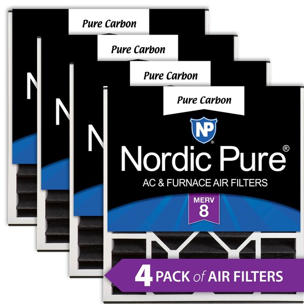 Nordic Pure 20x20x5 Pure Carbon Pleated Air Filter, High Capacity, MERV 8, 4 PK - 20X20X5ABPCP-4