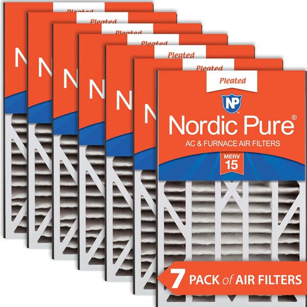 Nordic Pure 16x25x3 Pleated Air Filter, High Capacity, Electrostatically Charged Synthetic Media, MERV 15, 7 PK - 16X25X3ABM15-7