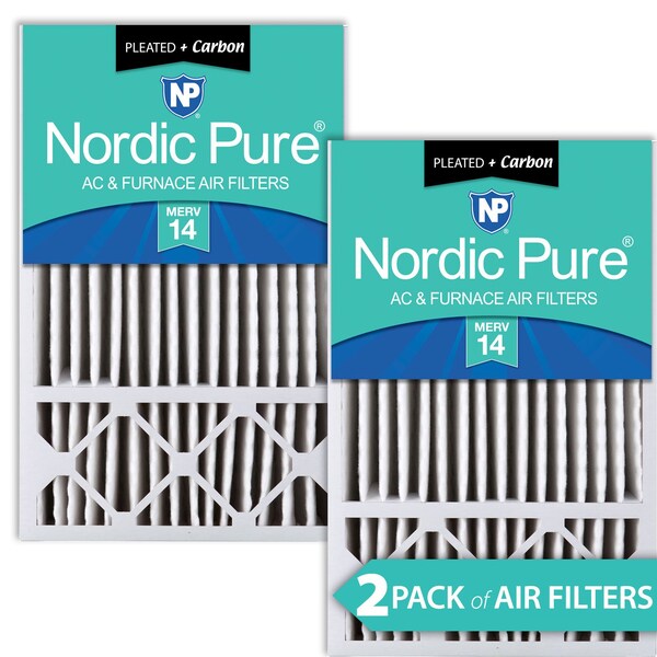 Nordic Pure 16x25x5 Plus Carbon Pleated Air Filter, High Capacity, MERV 14, 2 PK - 16X25X5HM14+C-2