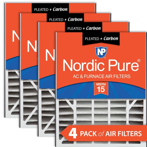 Nordic Pure 20x25x5 Plus Carbon Pleated Air Filter, High Capacity, MERV 15, 4 PK - 20X25X5ABM15+C-4