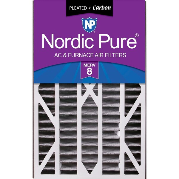 Nordic Pure 16x25x3 Plus Carbon Pleated Air Filter, High Capacity, MERV 8 - 16X25X3ABPM8C-1