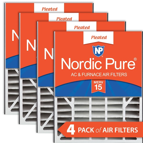 Nordic Pure 20x25x5 Pleated Air Filter, High Capacity, Electrostatically Charged Synthetic Media, MERV 15, 4 PK - 20X25X5ABM15-4