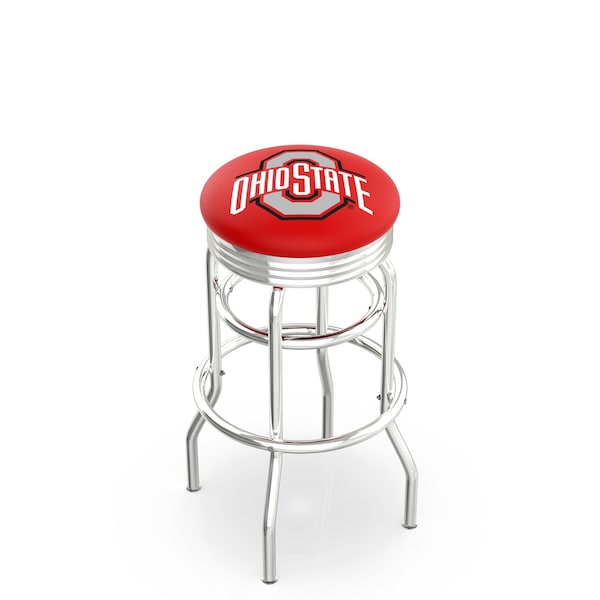 Holland Bar Stool Co 30" Chrome 2-Ring Ohio State Swivel Bar Stool, Accent Ring - L7C3C30OHIOST