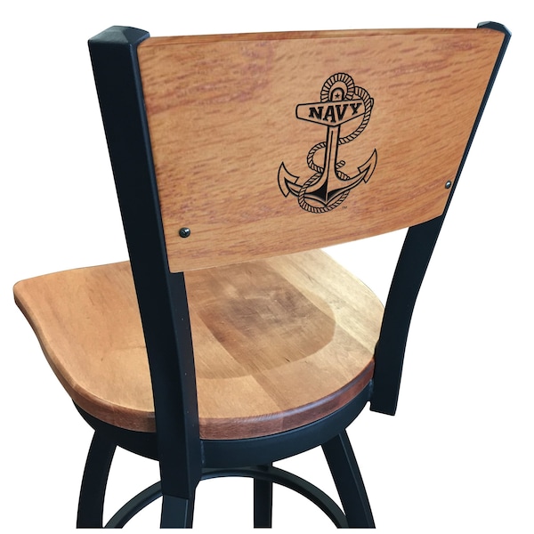 Holland Bar Stool Co 30" Blk Wrinkle US Naval Academy NAVY Swivel Bar Stool, Engraved Back - L03830BWMEDMPLAUSNAVAMEDMPL