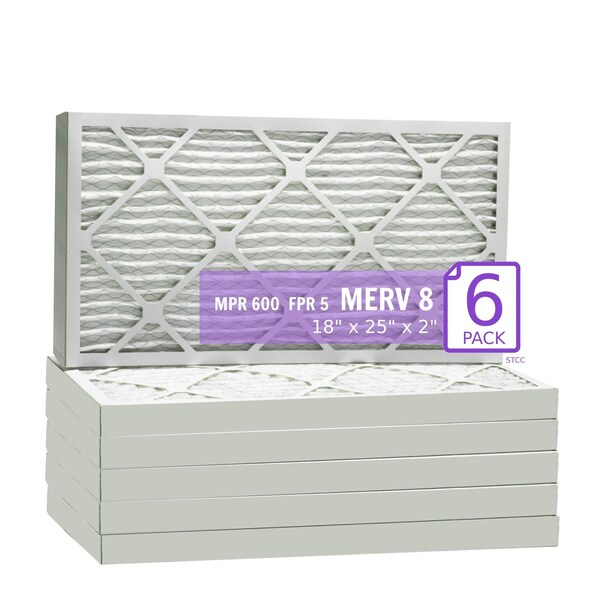 Purolator 18x25x2 Pleated Air Filter, MERV 8, 6 PK - 18X25X2X1 DM (6 PACK)