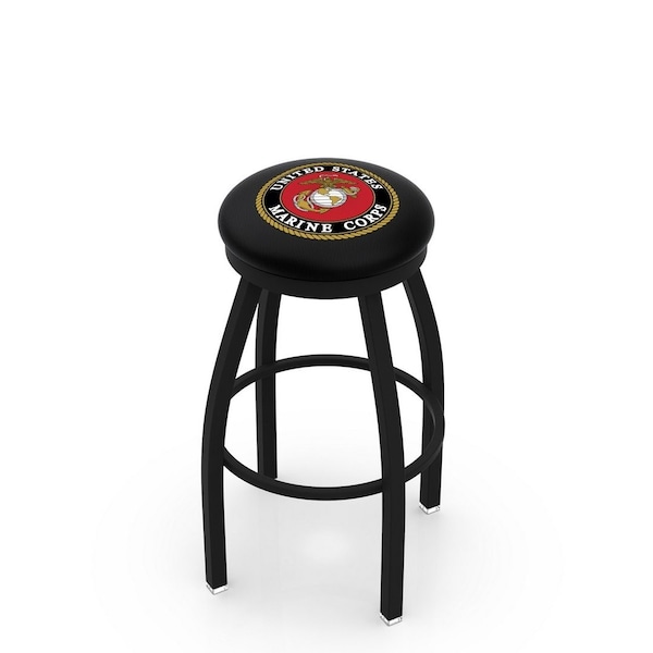 Holland Bar Stool Co 30" Blk Wrinkle U.S. Marines Swivel Bar Stool, Accent Ring - L8B2B30MARINE