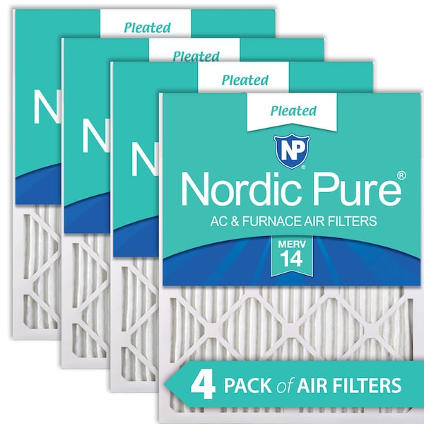 Nordic Pure 12x12x1 Pleated Air Filter, High Capacity, Electrostatically Charged Synthetic Media, MERV 14, 4 PK - 12X12X1M14-4