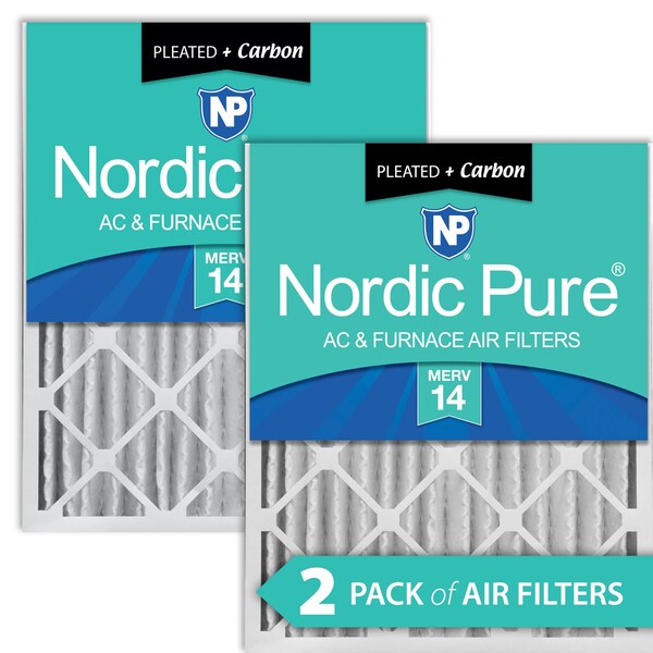 Nordic Pure 20x25x4 Plus Carbon Pleated Air Filter, High Capacity, MERV 14, 2 PK - 20X25X4M14+C-2