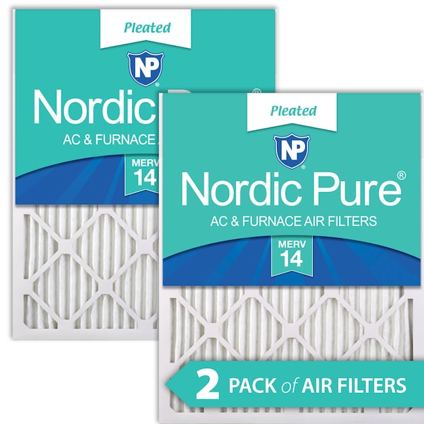 Nordic Pure 14x20x1 Pleated Air Filter, High Capacity, Electrostatically Charged Synthetic Media, MERV 14, 2 PK - 14X20X1M14-2