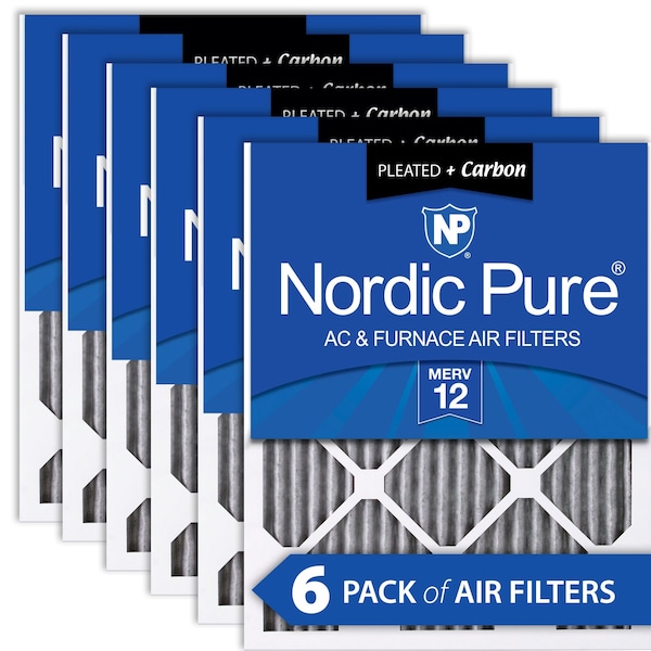 Nordic Pure 14x30x1 Plus Carbon Pleated Air Filter, High Capacity, MERV 12, 6 PK - 14X30X1PM12C-6