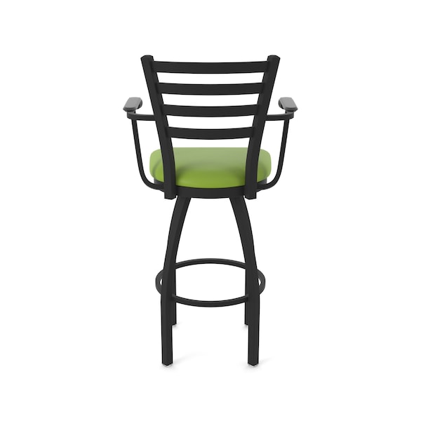 Holland Bar Stool Co Jackie with Arms 36 in. Swivel Bar Stool with Black Wrinkle Finish and Canter Kiwi Green Seat - 415