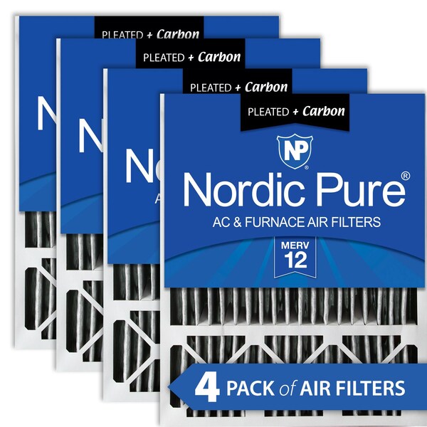 Nordic Pure 20x25x5 Plus Carbon Pleated Air Filter, High Capacity, MERV 12, 4 PK - 20X25X5LXREDPM12C-4