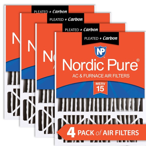 Nordic Pure 20x25x5 Plus Carbon Pleated Air Filter, High Capacity, MERV 15, 4 PK - 20X25X5HM15+C-4