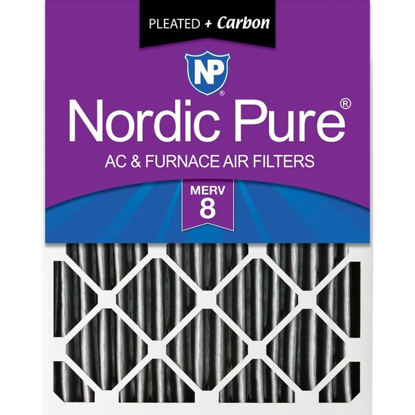 Nordic Pure 16x25x4 Plus Carbon Pleated Air Filter, High Capacity, MERV 8 - 16X25X4PM8C-1