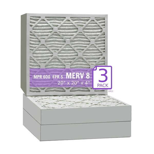 Purolator 20x20x4 Pleated Air Filter, MERV 8, 3 PK - 20X20X4X1 DM (3 PACK)