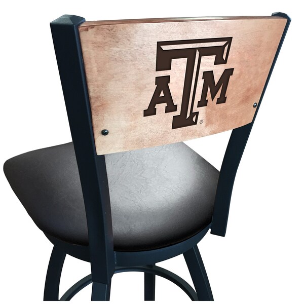 Holland Bar Stool Co 25" Blk Wrinkle Texas A&M Swivel Bar Stool, Laser Engraved Back - L03825BWMEDMPLATEXA-MBLKVINYL