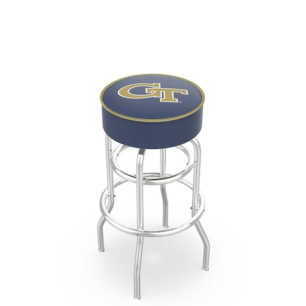 Holland Bar Stool Co 30" Georgia Tech Cushion Seat, 2-Ring Chrome Swivel Bar Stool - L7C130GATECH