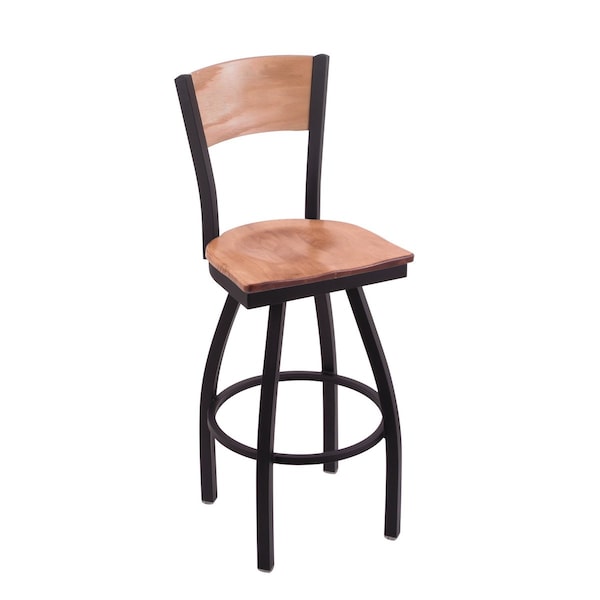 Holland Bar Stool Co 25" Blk Wrinkle Detroit Red Wings Swivel Bar Stool, Laser Engraved Back - L03825BWMEDMPLADETREDMEDMPL