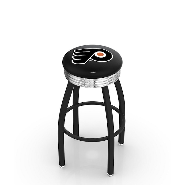 Holland Bar Stool Co 30" Blk Wrinkle Philadelphia Flyers Swivel Bar Stool, Chrome Ring - L8B3C30PHIFLY-B
