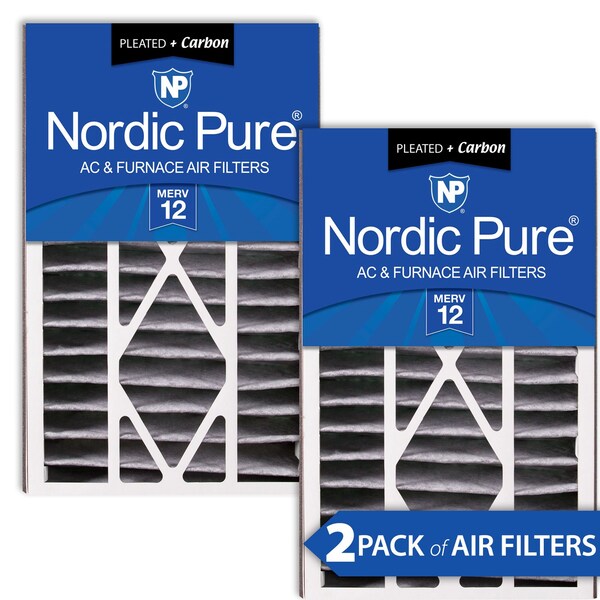 Nordic Pure 16x25x5 Plus Carbon Pleated Air Filter, High Capacity, MERV 12, 2 PK - 16X25X5ABPM12C-2