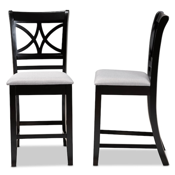 Baxton Studio Chandler Grey Upholstered and Espresso Wood 2-Piece Pub Chair Set - 166-10761